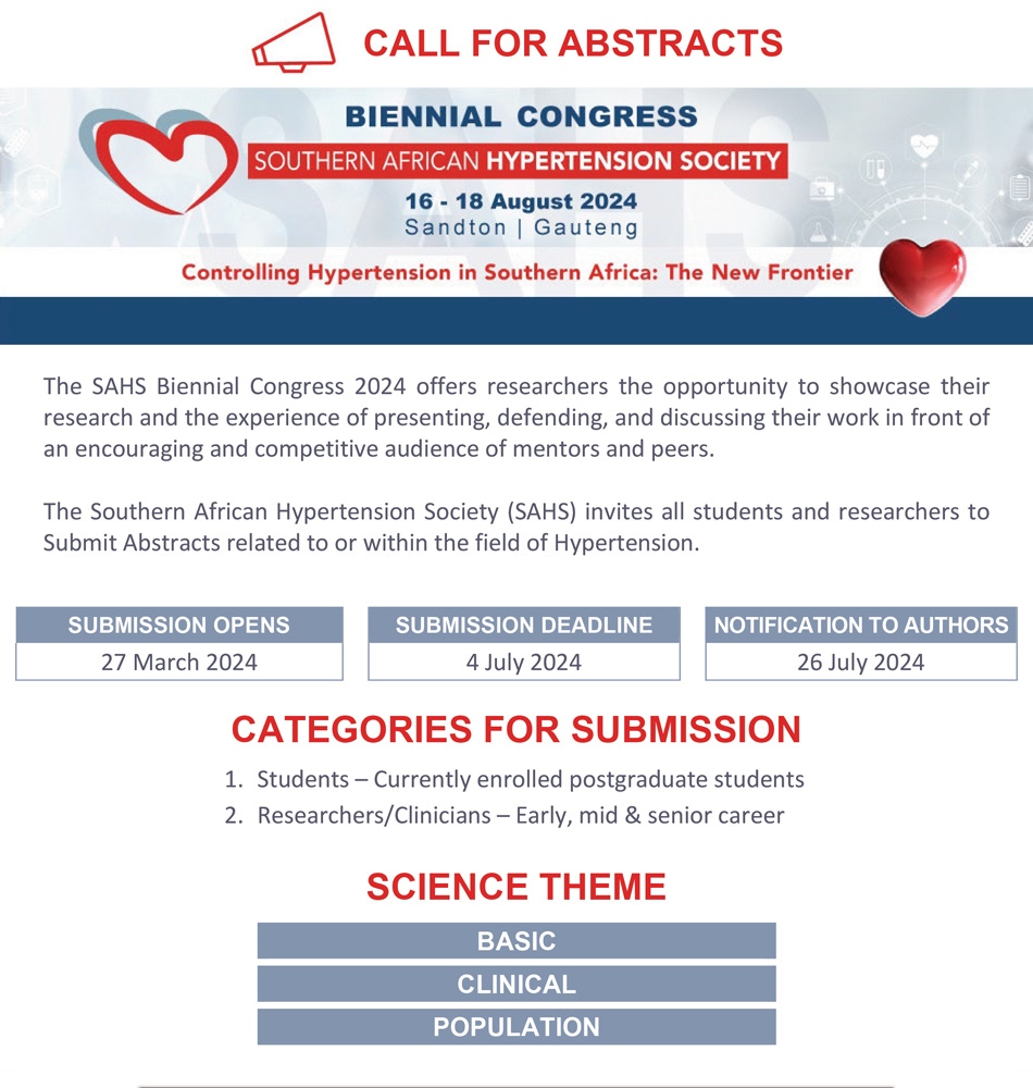 Call For Abstracts Southern African Hypertension Society Biennial Congress 16 18 August 2024 Website